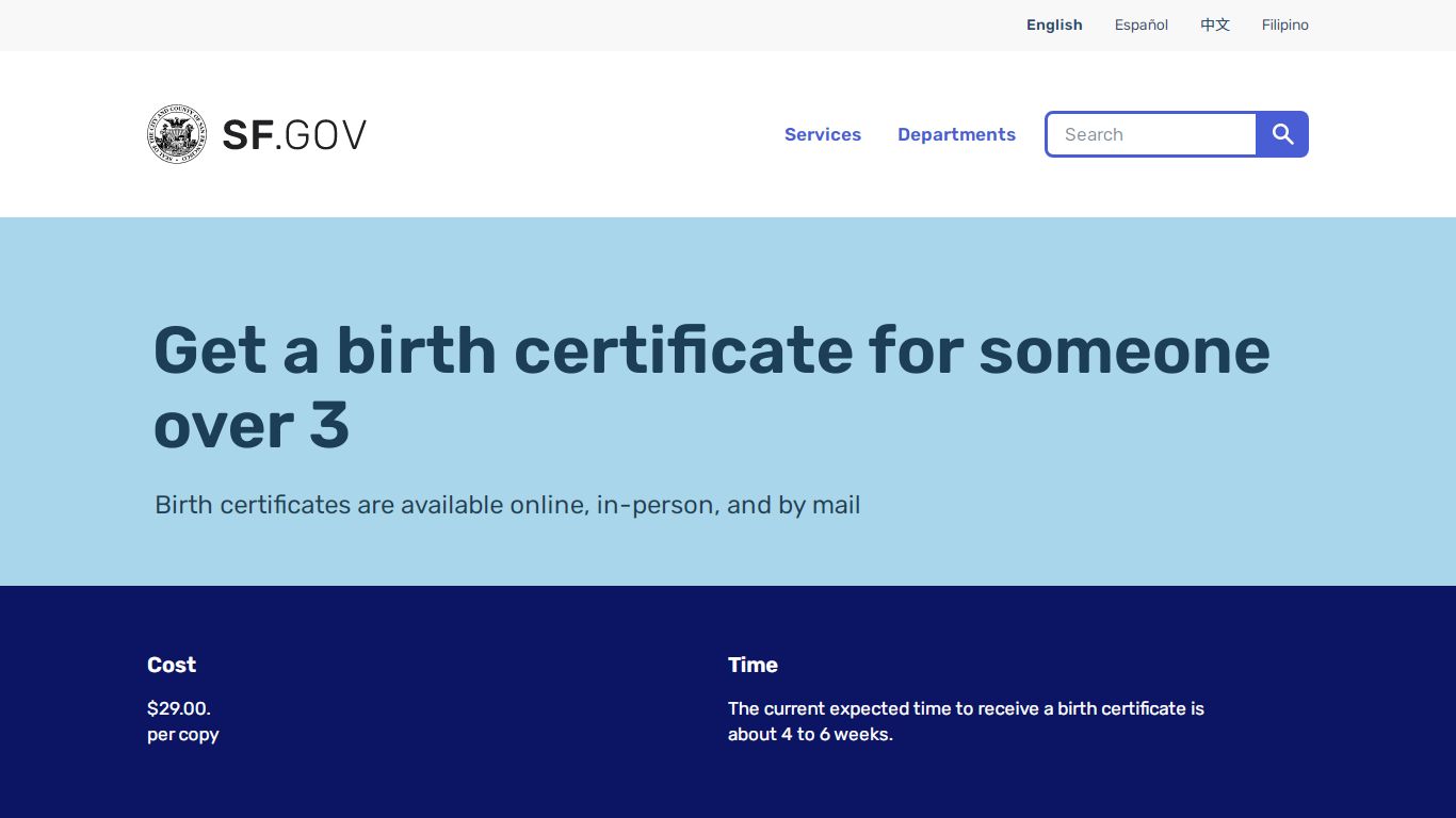Get a birth certificate for someone over 3 | San Francisco